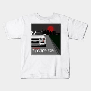 Nissan Skyline r34 GTR White, JDM Car Kids T-Shirt